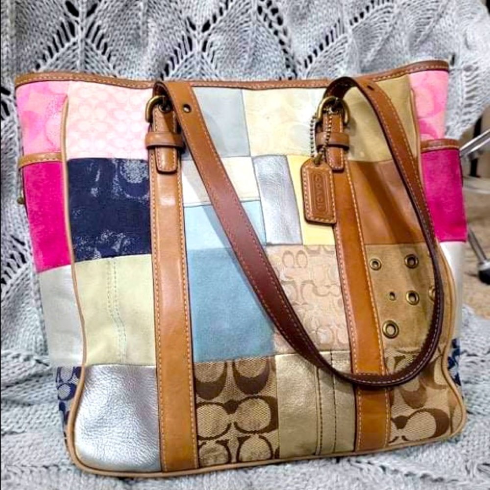 Large Multicolor patchwork Coach leather bag vintage